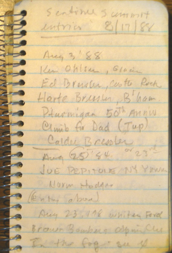 Image of my notes of of 1988 Sentinel Register