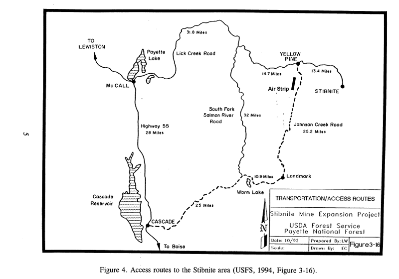 Area map for Stibnite area of north central Idaho